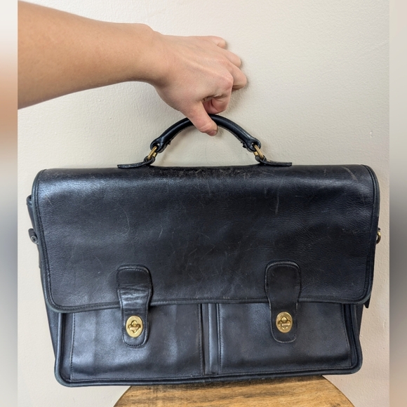 VINTAGE 1990's Coach No. 5275 Prescott Briefcase Black Leather Messenger Bag